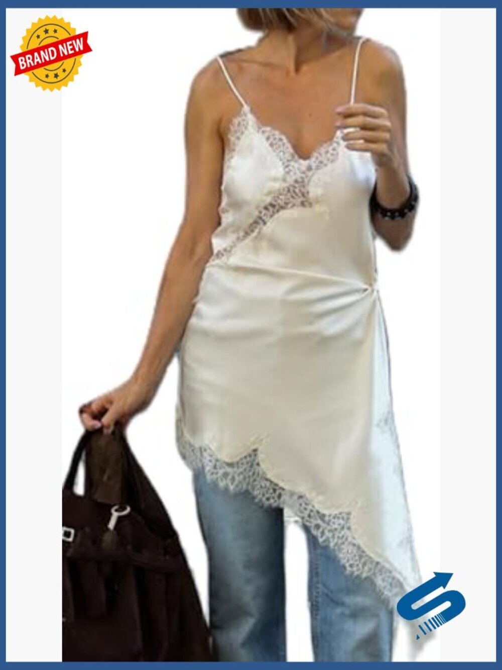 Lace Trim Satin Long Flowy Tank Top Sleeveless Silk Cami Boho Spaghetti Strap
